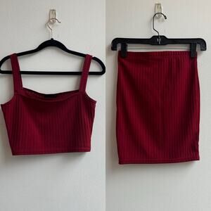 Pretty Little Thing Red Mini Skirt Crop Top Set - 6